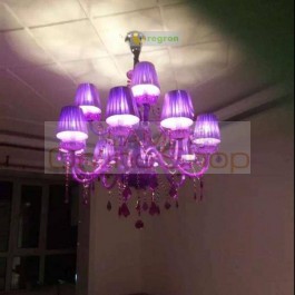18-arm pendant Violet crystal chandelier lampshade living room large church Purple chandeliers Led lustres de cristal lighting
