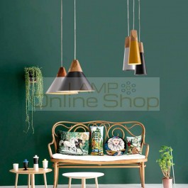 1 pcs wooden E27 bulb holder hanging light colourful cone shade pendant lamp dining room pendant lights kid's light bar light