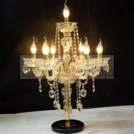  French gold amber crystal tall table lamp Wedding light Modern Led candle Light restaurant dining crystal candelabra Abajur