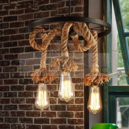 3 Heads American Village Industrial Restaurant LED Chandelier Lighting Rural Living Room Hemp Hanging Lamp Light Fixtures