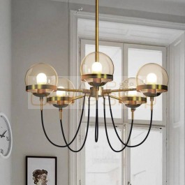 5 Heads Nordic Modern American Cafe Restaurant LED Pendant Lamp Cognac Glass Ball Bedroom Home Deco Light Fixtures