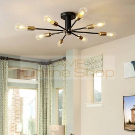 6 / 8 Heads American Village Bedroom Copper LED Ceiling Lights for Living Room Simple Restaurant Hotel Ceiling Hanglamp Fixture