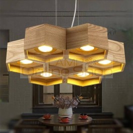 6 Heads Nordic Wood Honeycomb LED Chandelier Lamp for Living Room Restaurant Bar Cafe LED Home Decoration Hanging Light Fixtures