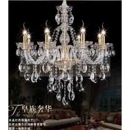 8-arm Lawrence antique gold candle Led chandelier crystal light hotel villa parlor clear crystal pendant chandeliers candelabro