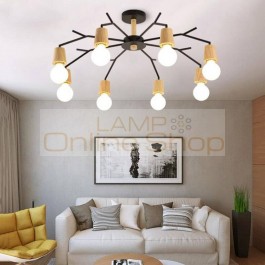 8 Heads Abajur Wooden Modern Nordic Light LED Chandelier Lighting Restaurant Study Bedroom Living Room Deco Hanglamp 