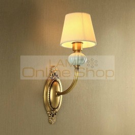 American all Plated copper wall lamp cloth ceramic art wall mounted light home foyer corridor lighting wall sconce 