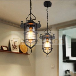 American Country Industrial Dock Chandelier Lighting Cafe Clothing Store Aisle Iron Glass LED Hanging Lamp Light Fixtures