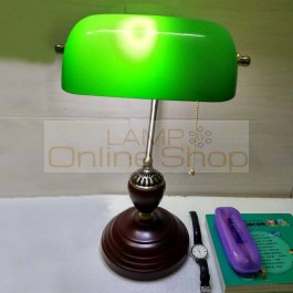 American country nostalgic table lamp red wood base green glass lampshade classical solid wood desk lamp bedside lamps