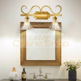 American County TOILET Mirror Front Wall Lamp European Copper Shower Room Waterproof Glass LED Lighting Fixtures 