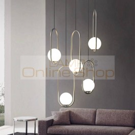 American Creative Glass Ball Pendant Lights Iron Hoop Hang Lamp for Bedroom Cafe Restaurant Bar Indoor Lighting Fixtures Decor