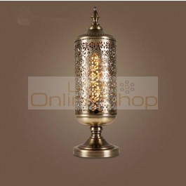 American Hollowing Decorative Bedside Table Lamp Southeast Asia Bedroom Vintage Iron Art Office Study LED Table Light
