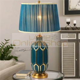 American LED Table Lamps Dimming Idyllic Blue Hand-painted Ceramic Desk Lamp Home Living Room Bedroom Hotel Table Lamp Avize