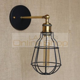 American Loft Style Iron retro wall Lamps,E27 metal cage lampshade Edison Wall Sconce industrial aisle stairs Wall Lights