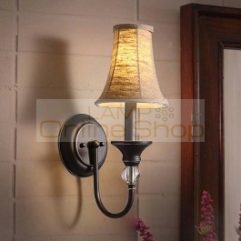 American Restaurant Bed Room Bedside Fabric Wall Lamp Modern Simple Creative Corridor Aisle Candle E14 LED Lights