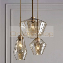 American Restaurant Hanglamp Copper Glass E27 LED Pendant Lights Nordic Modern Indoor Deco Pendant Hanging Lamp Fixtures