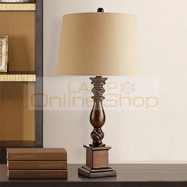 American style vintage desk lamp resin stand cloth lampshade European table lamp for living room bedroom bedside light fixture