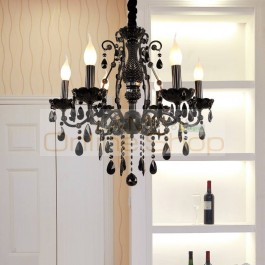 antique black crystal chandelier dining room E14 led indoor light luxury Wrought Iron chandeliers bedroom lamp aisle lighting