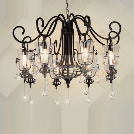 Antique glass shade Wrought iron Chandelier lighting for Dining room Bar retro pendant chandelier Black Suspension Luminaire