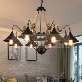 Antique Rustic Iron chandelier rope lamp lighting for Bar dining room Black Metal vintage chandelier lamp living room lights