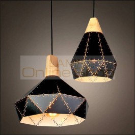 Black white iron retro pendant lamps wood&metal diamond lampshade industrial hanging light cafe/dining/living room light fixtrue