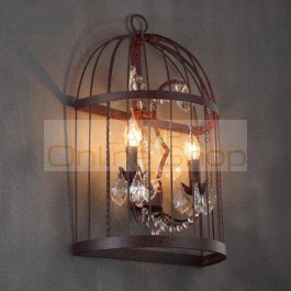 Cafe Rustic Iron Bird cage wall Lamp sconce vintage Art studio cage Lamp Bar Industrial wall lights Banheiro 2 Led candle
