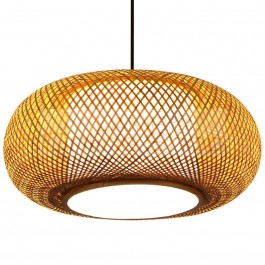  Wood Pendant Lamps Hand Knitted Bamboo Rattan LED Pendant Lights Fixture Rustic Tatami Hanging Lamps Dining