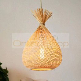  style bamboo art hang lamp handmade weave lampshade Asia Rustic japanese lamp restaurant cafe bar suspension luminaire