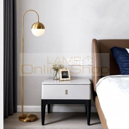 European LED Copper Living Room Household Study Floor Lamp Nordic Bedroom Home Deco Glass Lampshade Floor Light Fixtures