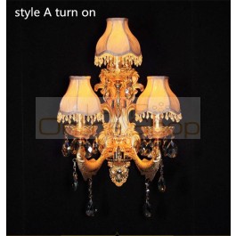 Hallway large gold wall lights modern Indoor crystal wall lamp with fabric lampshade LED wall Sconce restaurant bedside light