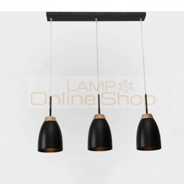 Home Black Cord Pendant Lights & Lighting Suspension Iron Shade Hanging Lights For Dining Room Wood Light E27 Kitchen Bar Lampe