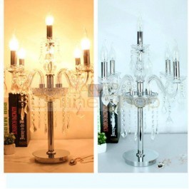 Home Led candle crystal candelabra 5-Head glass table Lamp Italy Restaurant lampada chrome Wedding Light Fixture E12/E14 LUZ led