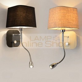 Hotel Bedside wall sconce with led reading light Bedroom night light fabric shade modern Switch wall lamp mirror led Arandela