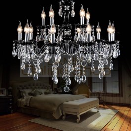 Hotel hall 18 heads black chandelier lcrystal lamp candle lamp living room lighting lampe luxury Trendy Led chandeliers lighting