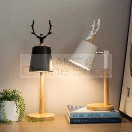 Hotel Room Art Deco Deer Table Lamp Abajur Nordic Led Wood Table Light Modern Reading Adjustable Hostel Student Deer Desk Lights