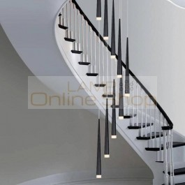 Hotel stairwell led pendant lights for dining room salon Black Aluminum pendant lamp stair led cone light suspension 
