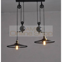 Kitchen industrial vintage lamp with wheels retro black Wrought Iron Chandelier E27 Led home Light Fixtures dining room Lampe