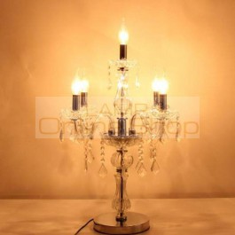 Large 5-arm Chrome Silver Clear Crystal Table Lamps Kitchen glass Candlestick Wedding Led Candle Holder Lampada Modern E12/e14
