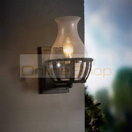 Loft American Light Nostalgia Glass Bottle Iron Wall Lamp Simple Industry Courtyard E14 LED Decoration Hanging Lighting