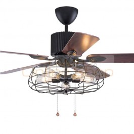 Loft fan chandelier retro dining room household electric fan mute LED remote leaf fan lamp