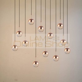 Long pendant glass Ball led Chandelier Led strip suspension luminaire for Restaurant Bar Counter Cafe lighting gold hanging lamp
