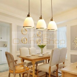  3 Heads American Village Copper LED Glass Hanging Lighting for Restaurant Bedroom Study Home Deco Pendant Lamp Fixture
