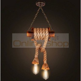  Lamparas de techo American Loft Vintage Hanging Lamp for Restaurant Bar Bamboo Rope LED Pendant Lights hanglamp