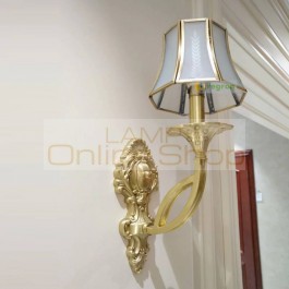 Luxury villa led brass wall sconce home decorative indoor wall lighting Mediterranean style Antique glass lampshade Wall lamps