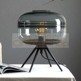 Modern American glass table lamp creative bedroom bedside lamp brown blue gray glass shade lamp iron bracket reading desk lamp