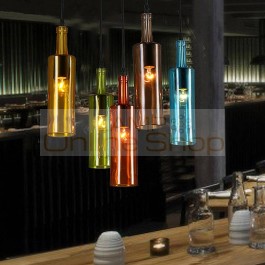 Modern art deco stained glass pendant light novelty creative restaurant cafe bar hotel dining room wine bottle light fixture