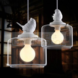 Modern bird chandelier,Resin gypsum bird and glass shade pendant lamp study/children' room/ Creative droplight LED light fixture