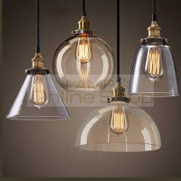 Modern Clear Glass Pendant Light E27 90-240V Edison Bulbs Hanging Lamps For Home Restaurant bar cafe Decor glass light fixture