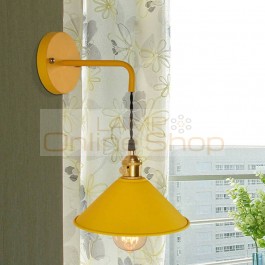 Modern colorful macaron iron wall lamp dia 21cm metal lampshade wall sconce light bedroom bedside Aisle balcony lighting fixture
