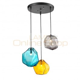 Modern creative 3pcs Crystal glass pendant lighting ice cube pendant lamp polygon glass grey yellow blue colorful hanging light