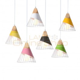 Modern Creative design art pendant lights living room macarons colorful droplight iron wood material combo LED Pendant lamps